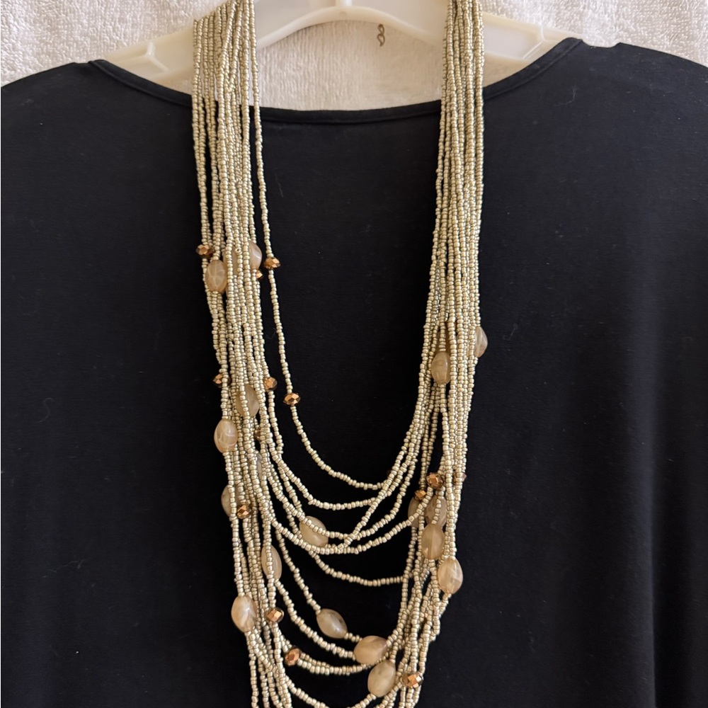 Elegant Multi-Strand Beaded Necklace - Gold and Coppery